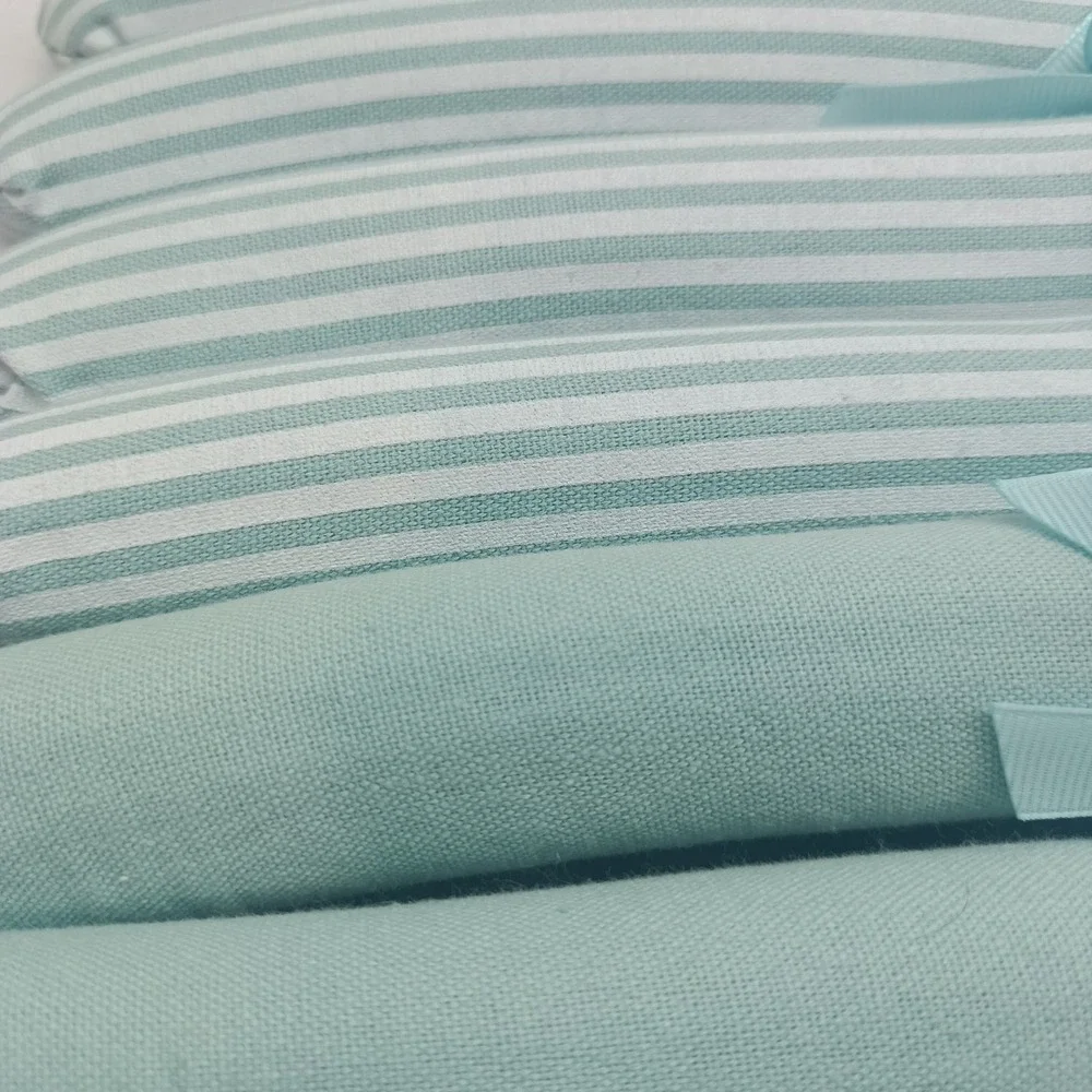 Set of 7 Light Blue Padded Hangers Cotton Striped and Solid Ribbon Bows RN99605